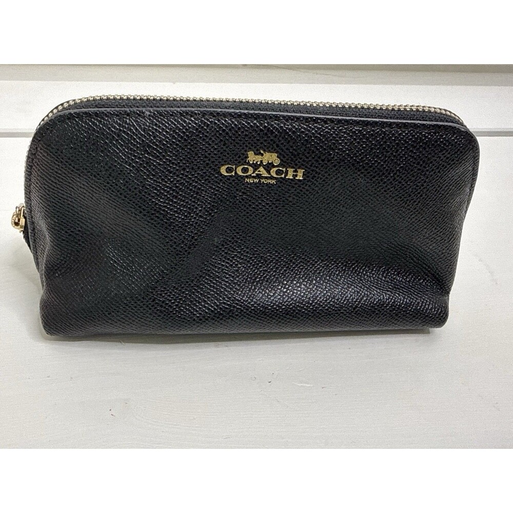Coach F57857 Black Leather Zip Around Wallet Gold Tone Hardware New York